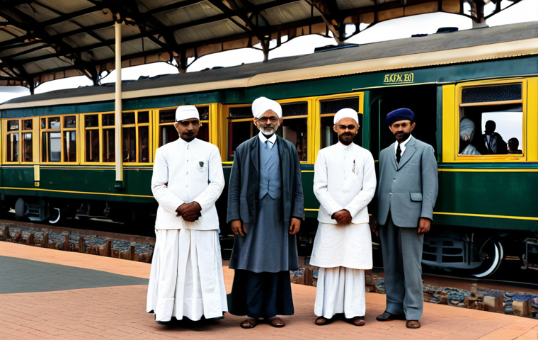 **

"A young Mohandas Gandhi, fully clothed in modest Indian attire, stands on a South African train platform in 1893. Passengers look on with mixed expressions. The scene evokes a sense of injustice and determination.  Background: A vintage steam train and a bustling, colonial-era train station.  Perfect anatomy, correct proportions, natural pose, professional photography, high quality, safe for work, appropriate content, fully clothed, professional."

**