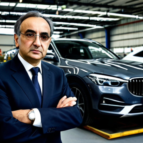 Home 8 **
"A confident CEO, resembling Sergio Marchionne, fully clothed in a professional dark suit and tie, standing on a factory floor with modern car manufacturing equipment in the background, safe for work, appropriate content, professional, perfect anatomy, correct proportions, well-formed hands, serious expression, determined, high-quality, natural lighting, fully clothed, modest."
**