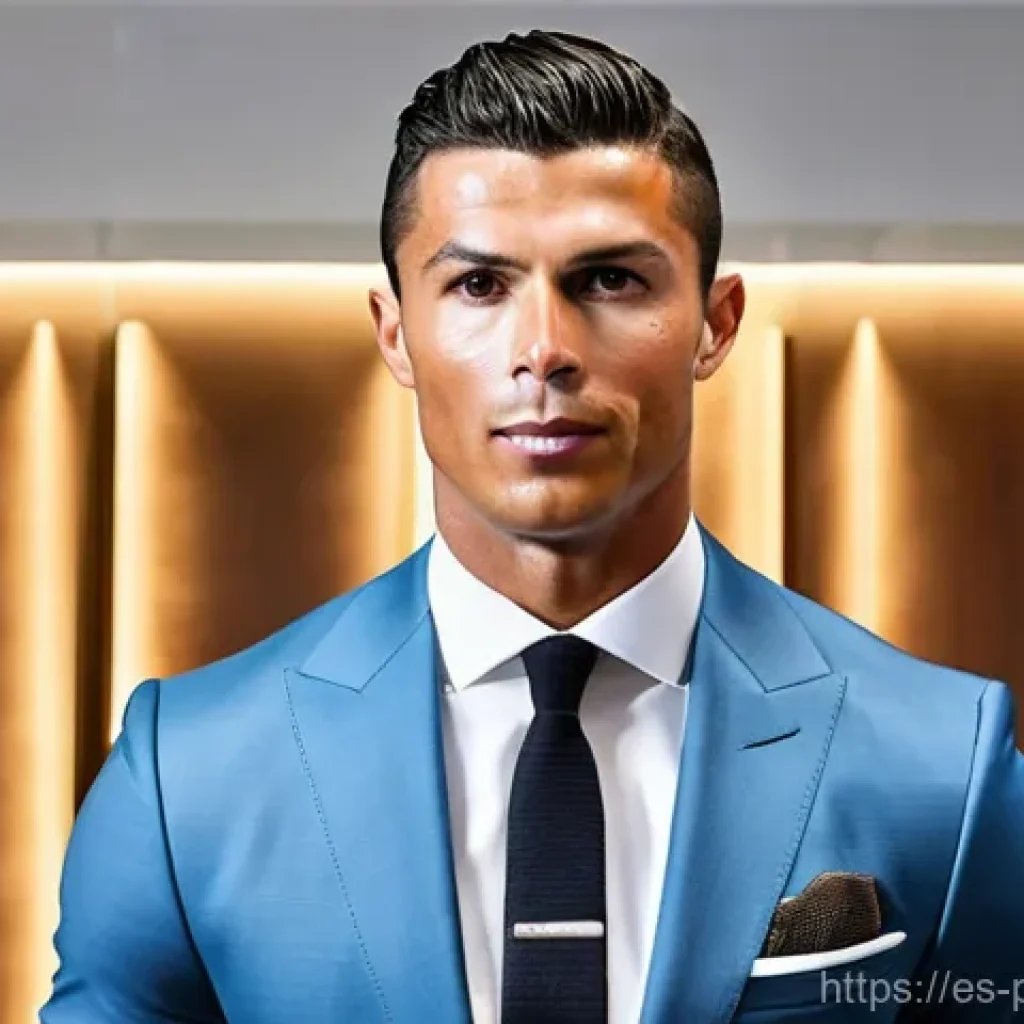 크리스티아누 호날두 브랜드 이미지 - **Prompt: Cristiano Ronaldo, a sophisticated global entrepreneur, stands confidently in a sleek, mod...