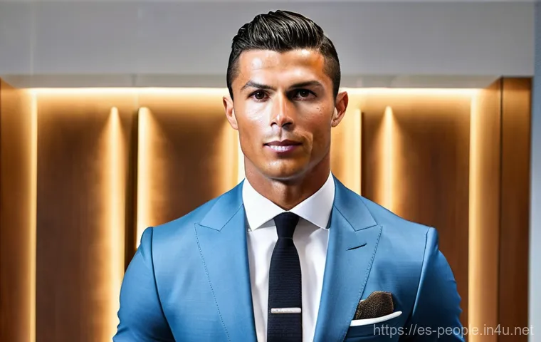 크리스티아누 호날두 브랜드 이미지 - **Prompt: Cristiano Ronaldo, a sophisticated global entrepreneur, stands confidently in a sleek, mod...
