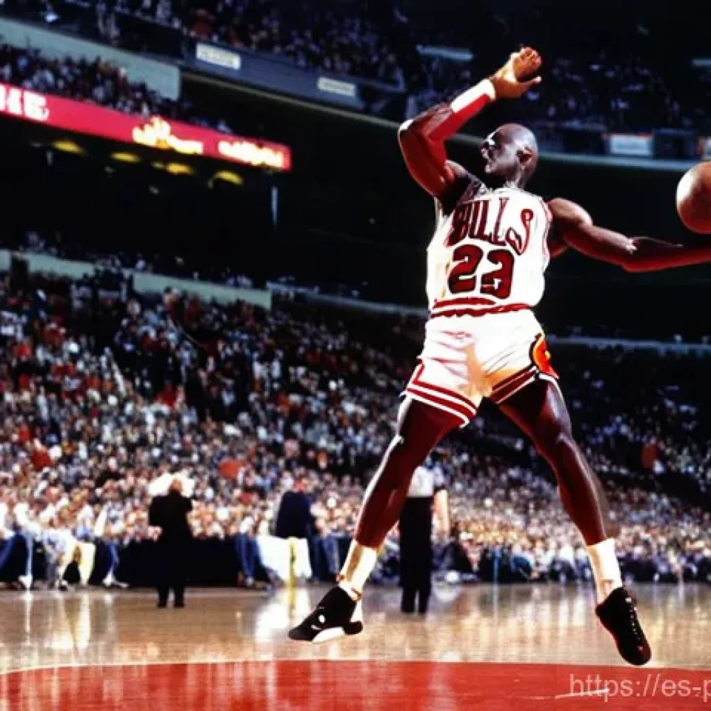 마이클 조던 NBA 역사 - **Prompt: The Unstoppable "Air Jordan" in Action**
    "A full-body, dynamic action shot of Michael ...