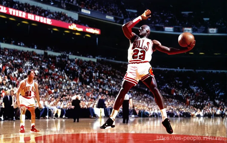 마이클 조던 NBA 역사 - **Prompt: The Unstoppable "Air Jordan" in Action**
"A full-body, dynamic action shot of Michael ...
