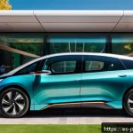Home 22 엘론 머스크 테슬라 전기차 - A sleek, futuristic electric vehicle charging at a solar-powered public charging station in a vibran...