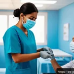 Home 21 빌 게이츠 글로벌 건강 프로젝트 - A vibrant scene depicting healthcare workers in a Latin American rural clinic administering next-gen...