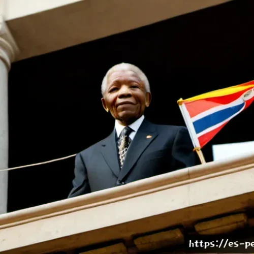 Home 17 넬슨 만델라 정치적 리더십 - Photorealistic documentary-style scene of Nelson Mandela delivering a powerful public address from a...