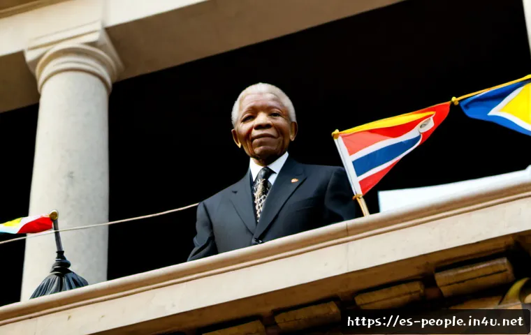 넬슨 만델라 정치적 리더십 - Photorealistic documentary-style scene of Nelson Mandela delivering a powerful public address from a...